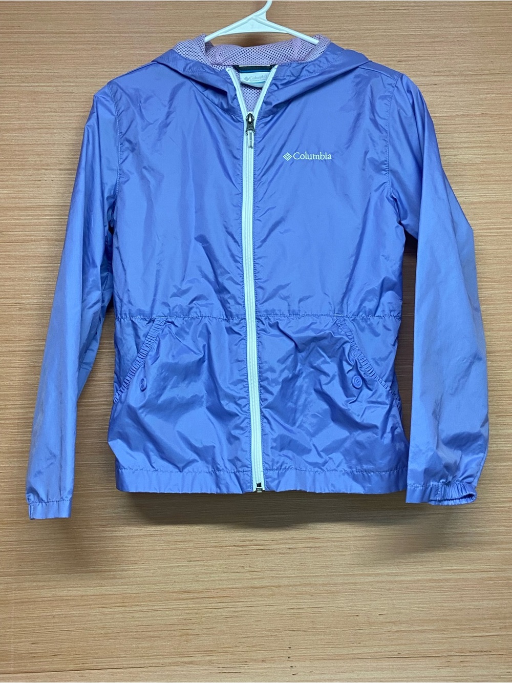 Columbia Blue Front Pockets Hooded Zip Up Raincoat Girl's Size Medium (10-12)